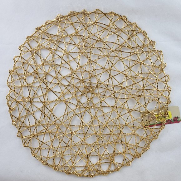 Holiday At Home NWT Set 4 Tangled Open Weave Round Circle Circular Metallic Gold - Picture 3 of 5
